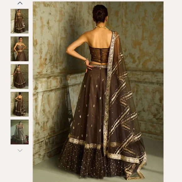 Lashkaraa Dark Grey Embellished Corset Style Lehenga - Picture 2 of 8